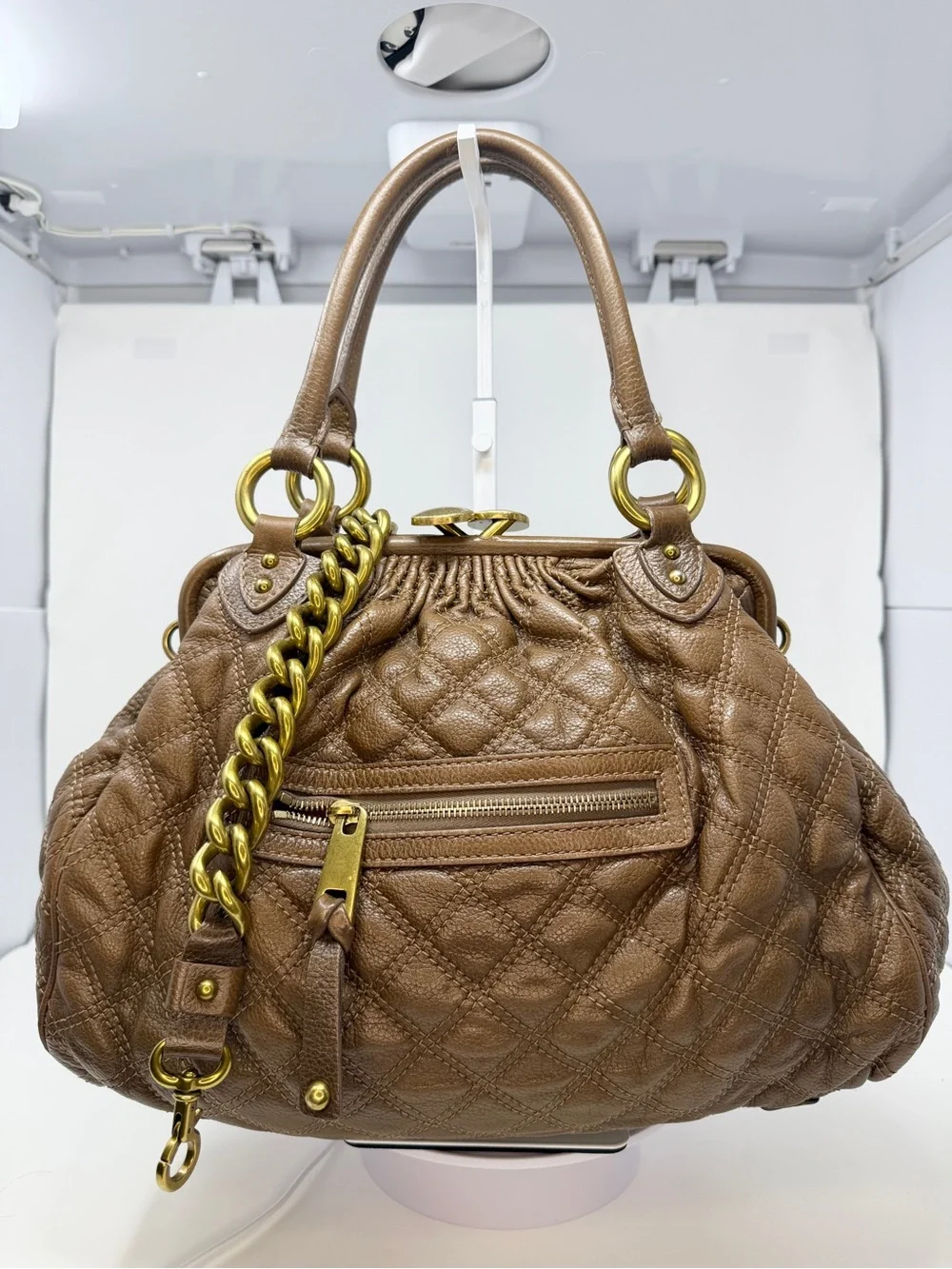 Marc Jacobs Stam Quilted Brown contrast stitch/maroon suede interior Fall 2005